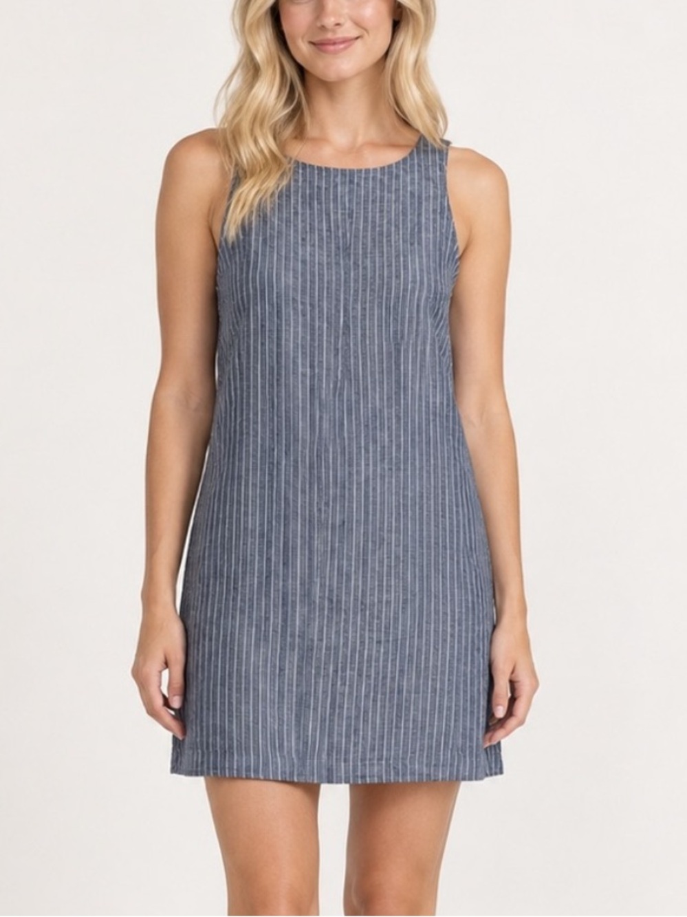 NWT! Quince 100% European Linen Tank Mini Dress Chambray Stripe S 6113